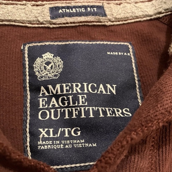American Eagle Heavyweight Henley Sweater XL Maroon 100% Cotton - Picture 4 of 9